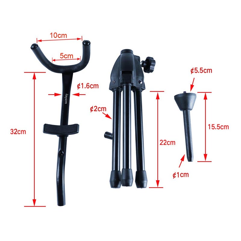 Rayzm Alto/Tenor Saxophone Stand with Detachable Flute/Clarinet Holder, Adjustable Portable Stand for Alto Saxophone, Tenor Saxophone, Clarinet & Flute. Folding Legs, Easy to Assemble and Disassemble. - Image 3